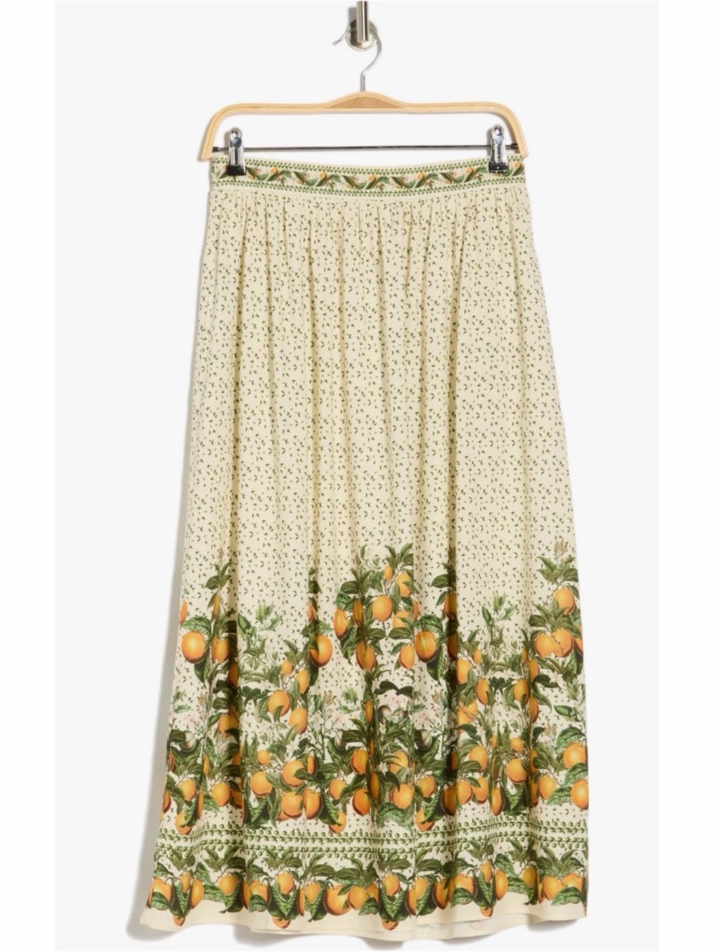 Max Studio Cream Citrus Maxi Skirt with Orange & Green Border NWT Women’s Med
